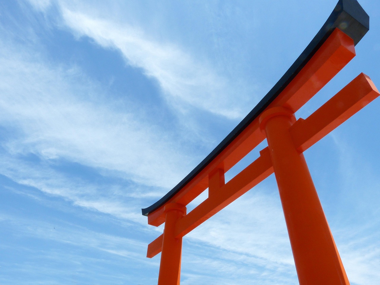 旅の始まりを告げる鳥居。静かな朝の光に包まれている